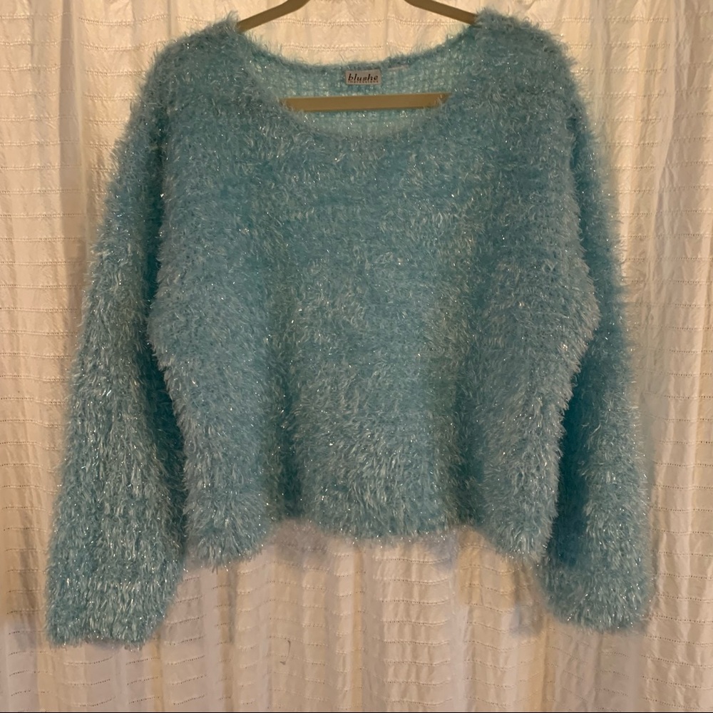 Like New Fuzzy Baby Blue Sweater